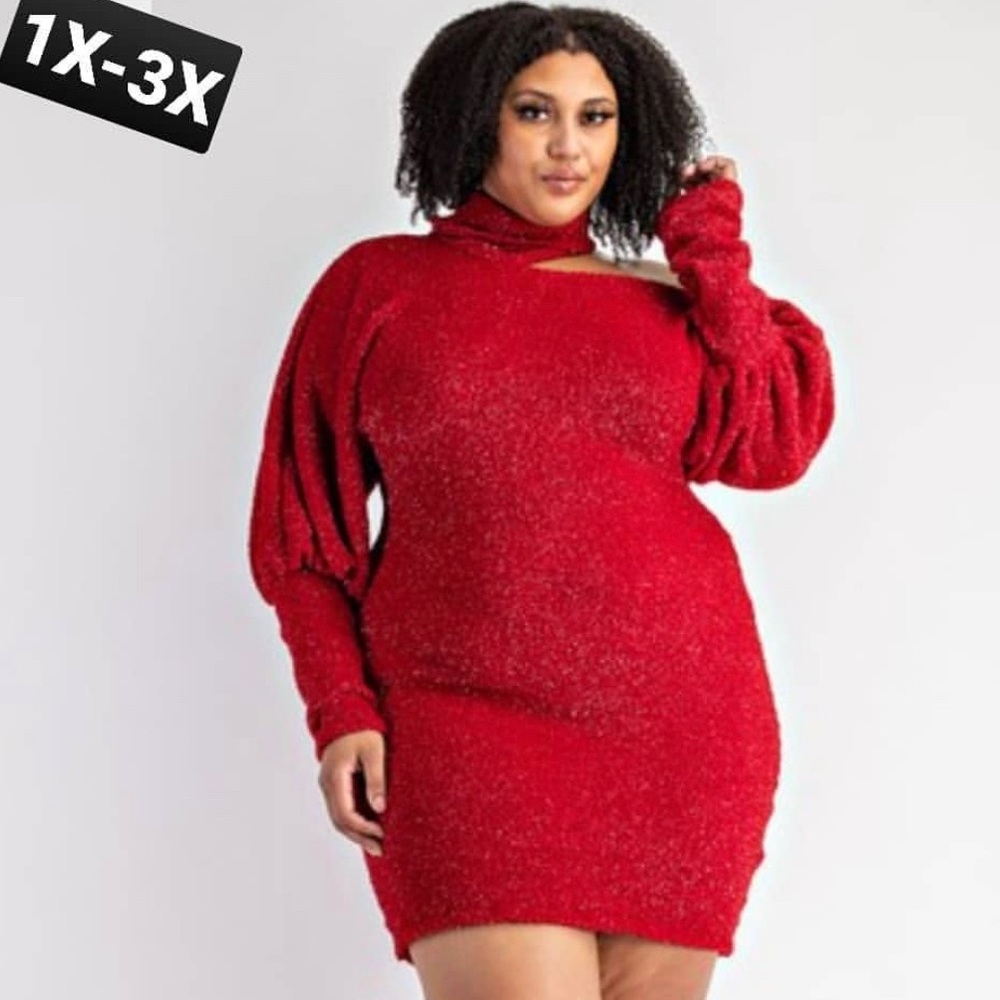 Plus size red cut out dress by The Curve by Judani long sleeve mock turtle neck